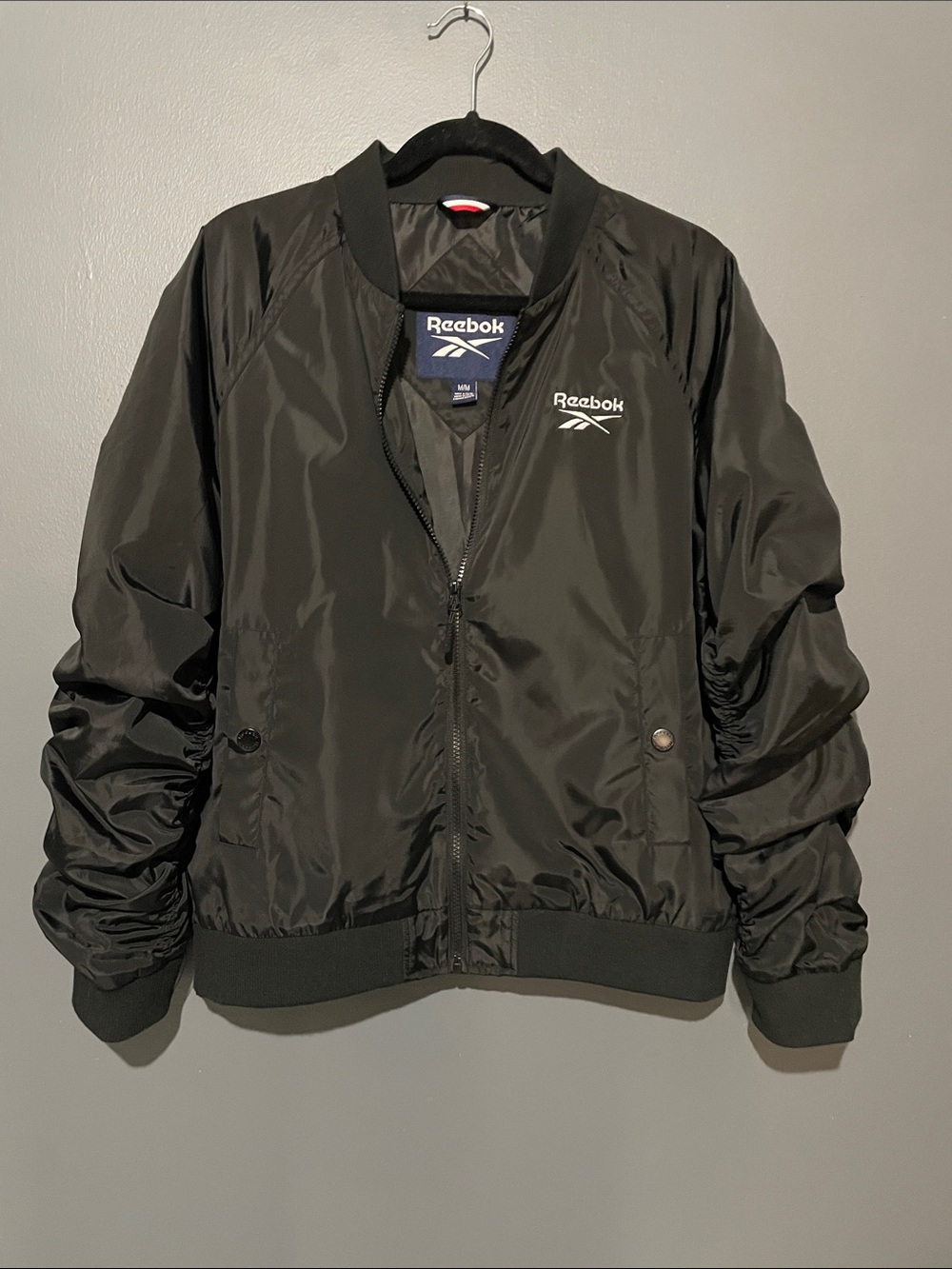 Reebok Black Nylon Bomber Jacket with White Logo